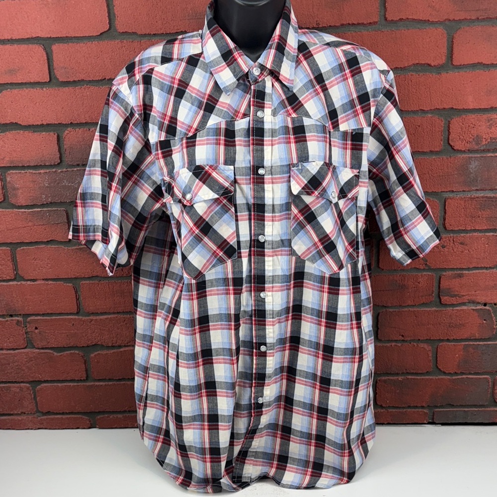 Bit & Bridle Shirt‎ Mens Large Plaid Pearl Snap